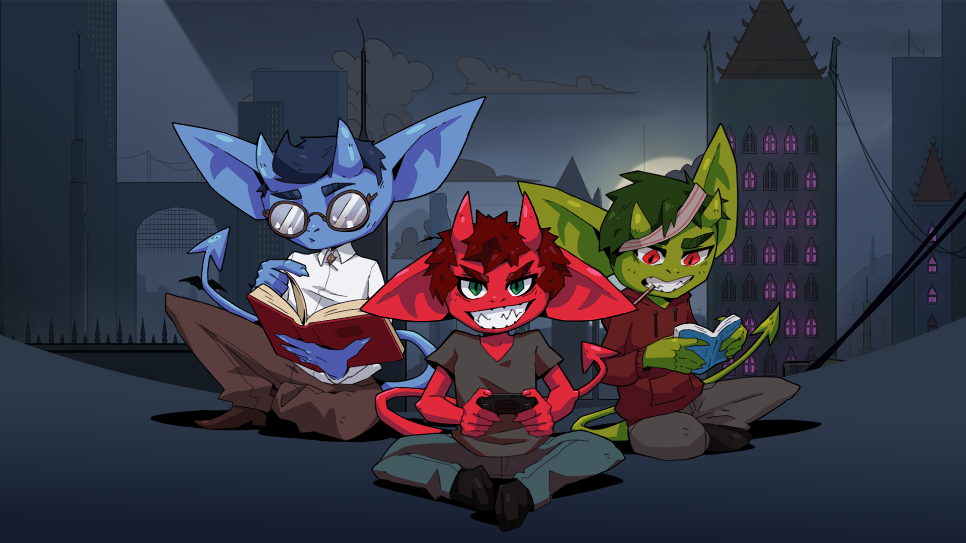 Illustration des diablotins qui représentent une partie de l'équipe du studio Angel Corp